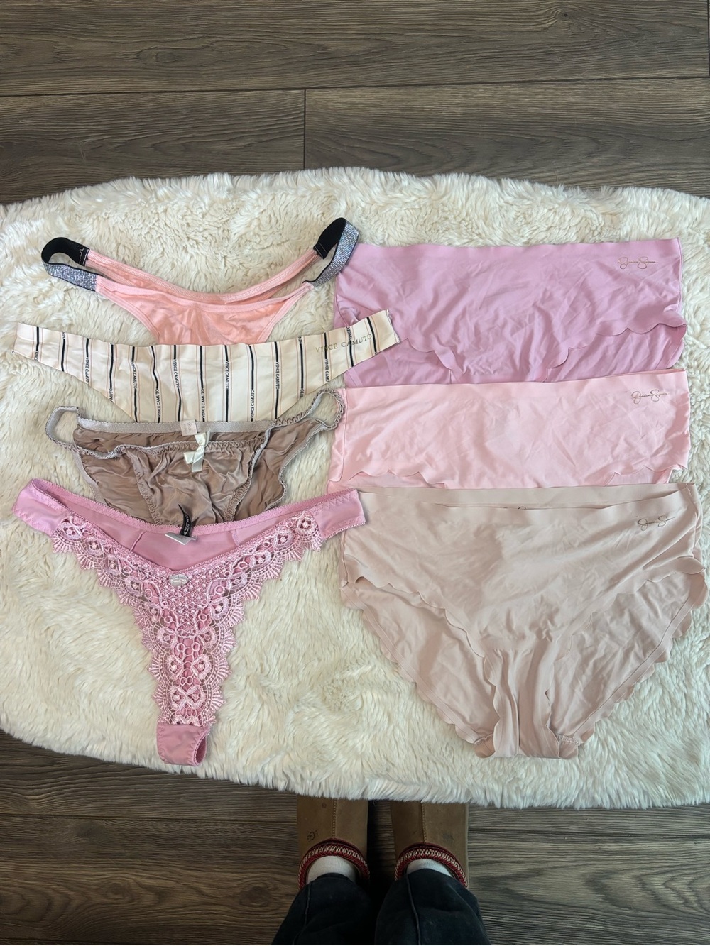 Mixed Brands Pink Lace Silk Cotton Thong Panties Bundle Size Large